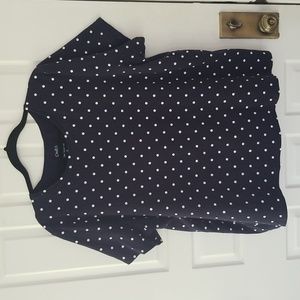 CROFT & BARROWS Size 2X dark blue, short sleeve, white swiss dot top.